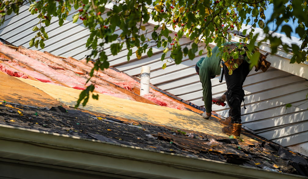 Roofer Repairing Sunlit House Roof