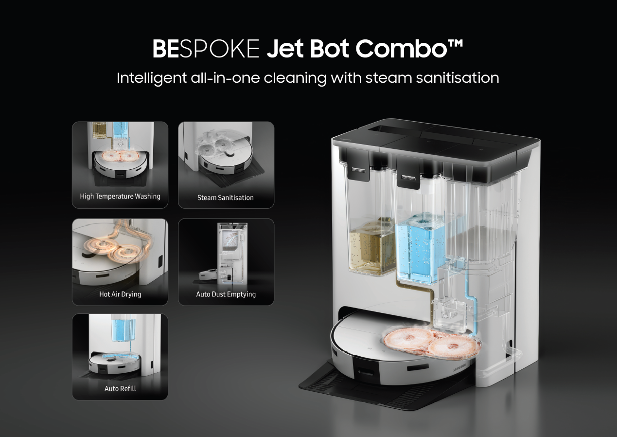 The All-in-One Clean StationTM Steam+ ensures the robot vacuum cleaner is cleaned and sanitised for its next cleaning cycle.