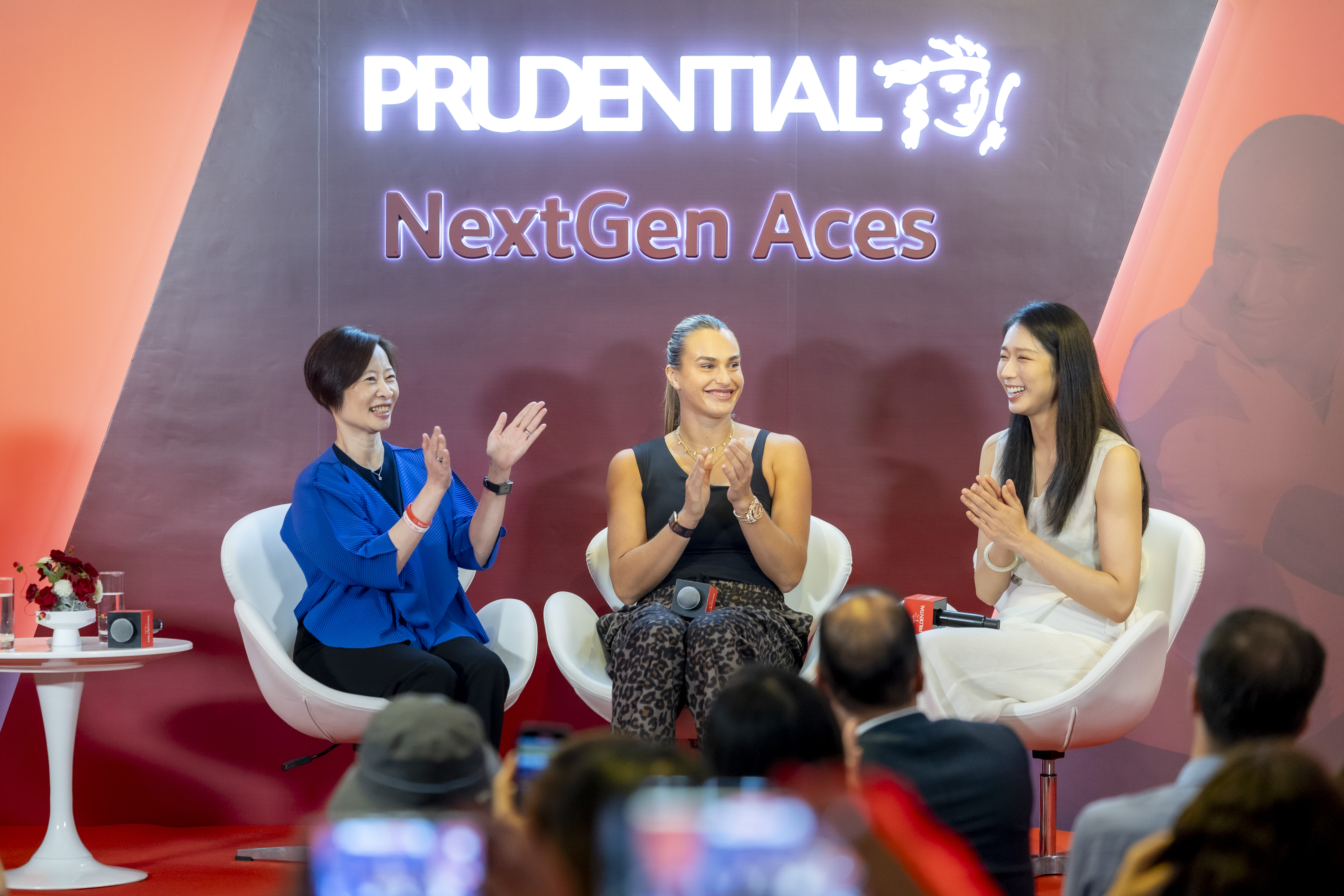 In order from left to right: Angel Ng (Prudential Regional CEO, Greater China), Aryna Sabalenka (WTA World No. 1 Tennis Player in Women’s Singles), Vivian Kong (Hong Kong Olympic Gold Medalist in Fencing)