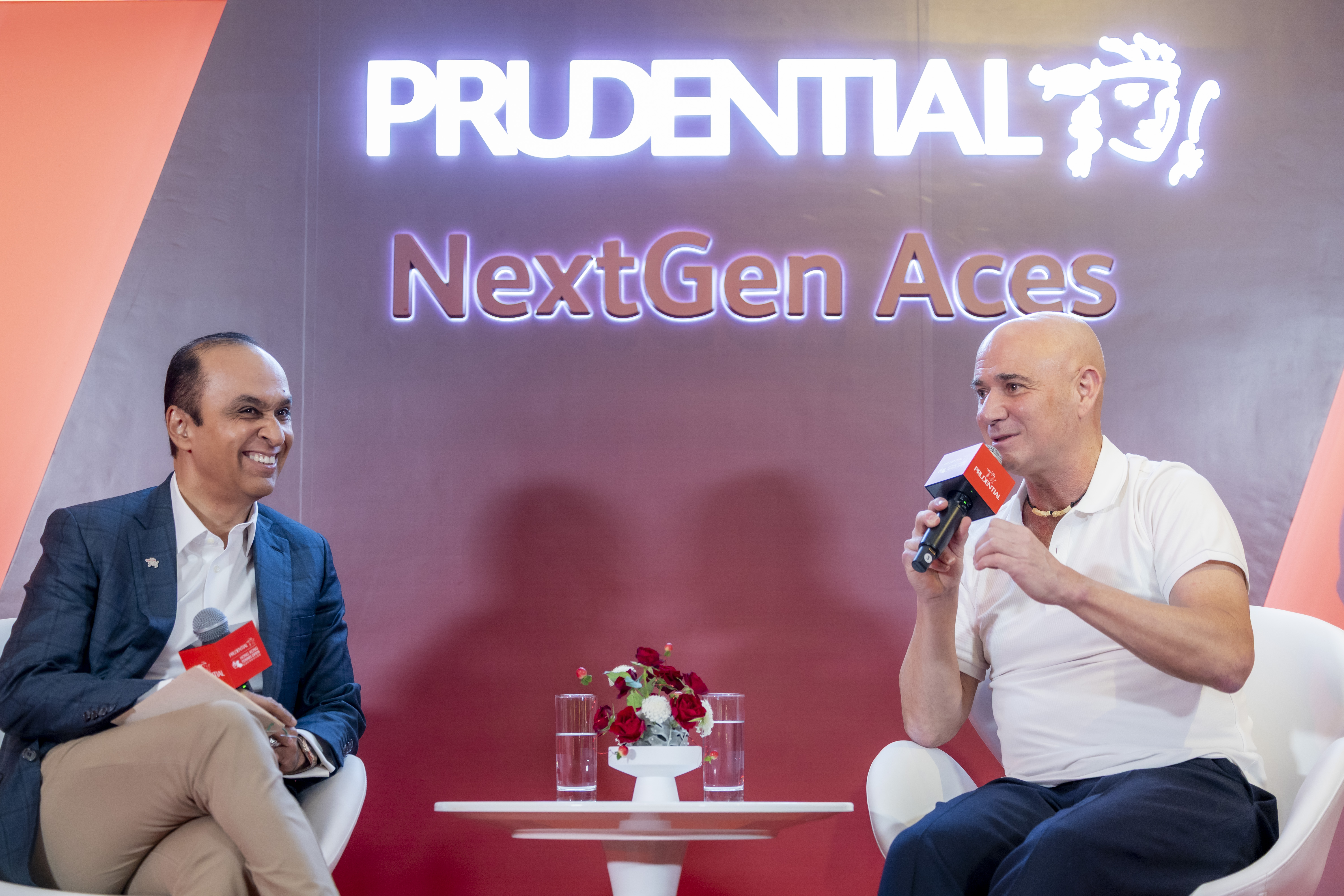 In order from left to right: Anil Wadhwani (Prudential Group Chief Executive) and Andre Agassi (Tennis legend and Founder of the Andre Agassi Foundation for Education)