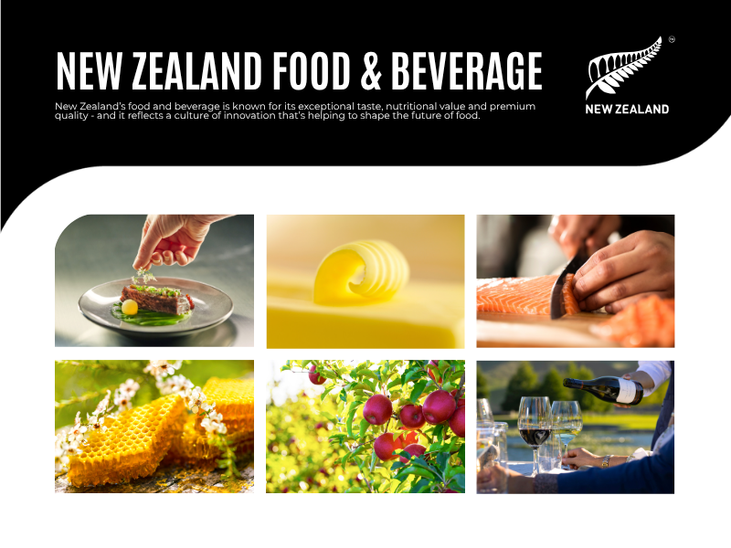 Hero image of New Zealand Food and beverage. New Zealand’s food and beverage is known for its exceptional taste, nutritional value and premium quality - and it reflects a culture of innovation that’s helping to shape the future of food.
